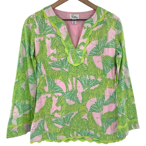 Lilly Pulitzer Tops - Vintage Lilly Pulitzer Zebra Butterfly Print Cotton Tunic Top - Green Pink - XS